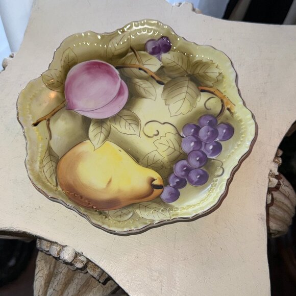 Vintage LEFTON China #119 Scalloped Hand Painted Fruits 8 inch Wall Plate MINT - Picture 1 of 12